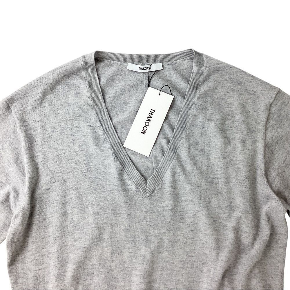 THAKOON Size XL NWT V-neck Sweater LH Light Heather Gray Lightweight Pullover - Picture 4 of 10